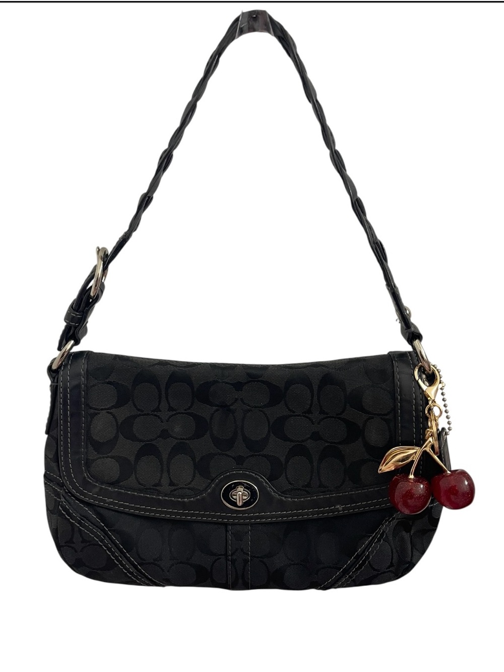 Coach Black Signature Jacquard Shoulder Bag with braided shoulder strap